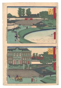 Hiroshige III / Famous Places of Tokyo, Past and Present / No. 9, Outside Sakurada: Benkei Moat and the Army General Staff Headquarters [古今東京名所　九 外桜田 弁慶堀 陸軍参謀本部]