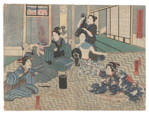 Kuniyoshi / Selected Modern Lifesized Dolls / Inside the Temporary Rental Room [当盛見立人形之内　かりざしき奥の図]