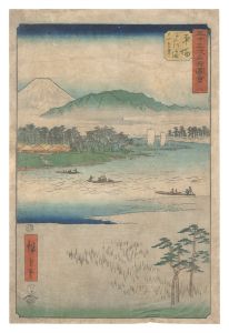 広重初代「五十三次名所図会　八 平塚 馬入川舟渡し 大山遠望」
