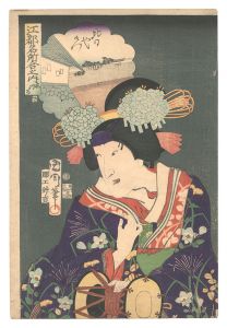Kunichika / Comparisons for Famous Places in Edo / No. 37: Hibiya Gomon: Shizuka  [江都名所合之内　三十七 しづか 日比や御門]