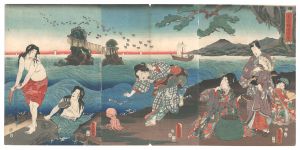 Toyokuni III / Hikarunouji Strolls along the Seashore [光氏磯辺遊の図]