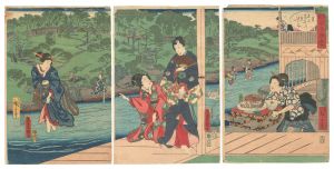 Toyokuni III and Hiroshige II / Four Seasons of Genji by Two Brushes / Summer: Enjoying the Cool of Evening at the Otonashi River in Oji [源氏合筆四季　夏 王子音無川夕すゝみ]