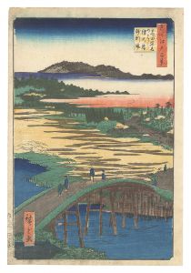 Hiroshige I / One Hundred Famous Views of Edo / Sugatami Bridge, Omokage Bridge, Jariba at Takada [名所江戸百景　高田姿見のはし俤の橋砂利場]