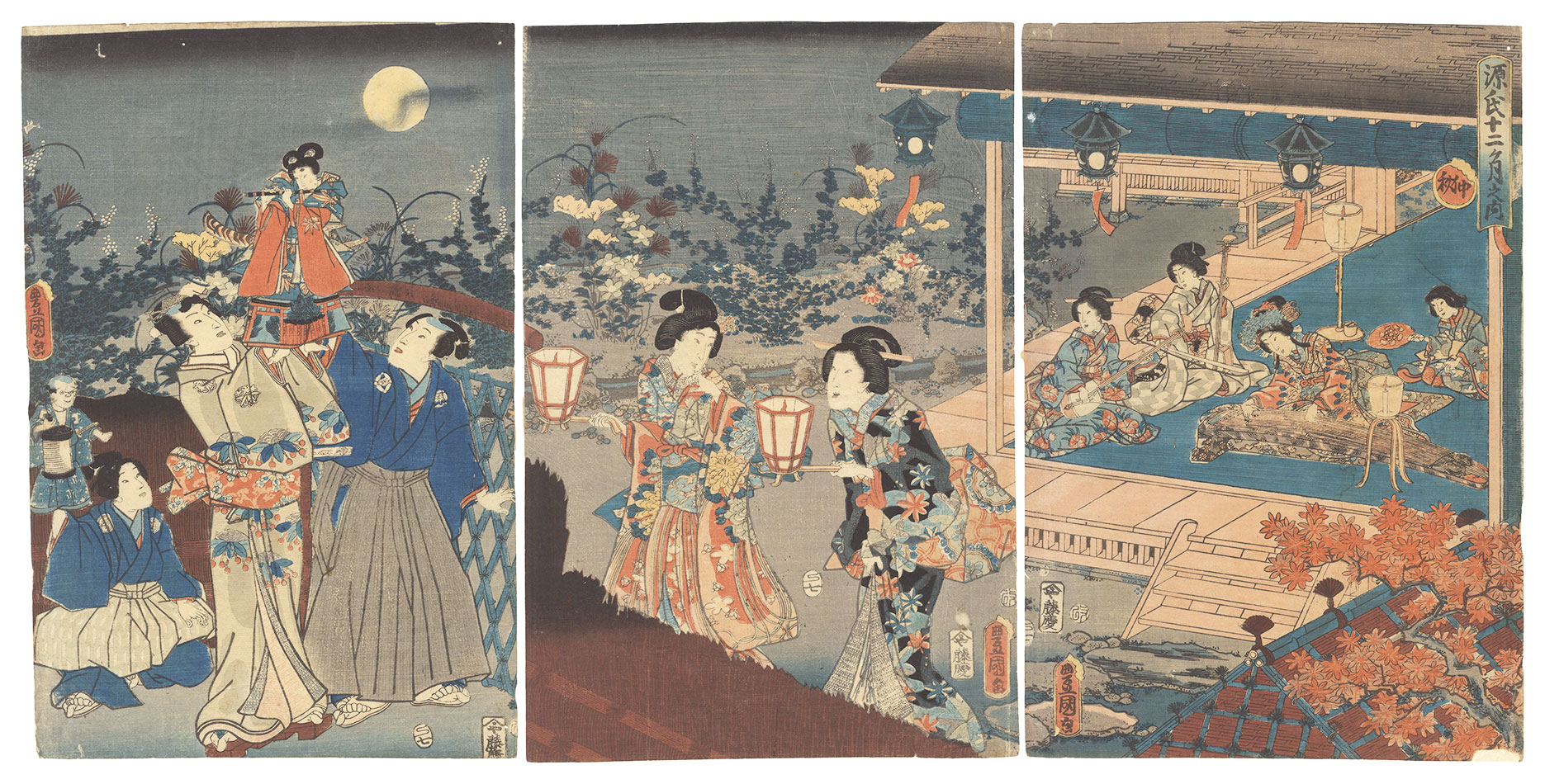 Toyokuni III “Genji in the Twelve Months / Mid Autumn”