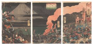 Yoshitora / The Great Army of the Taira Clan Defeated by Lord Minamoto no Yoritomo at the Battle of the Fuji River [源頼朝公富士川土張水鳥ノ奇瑞平家大軍敗所の図]