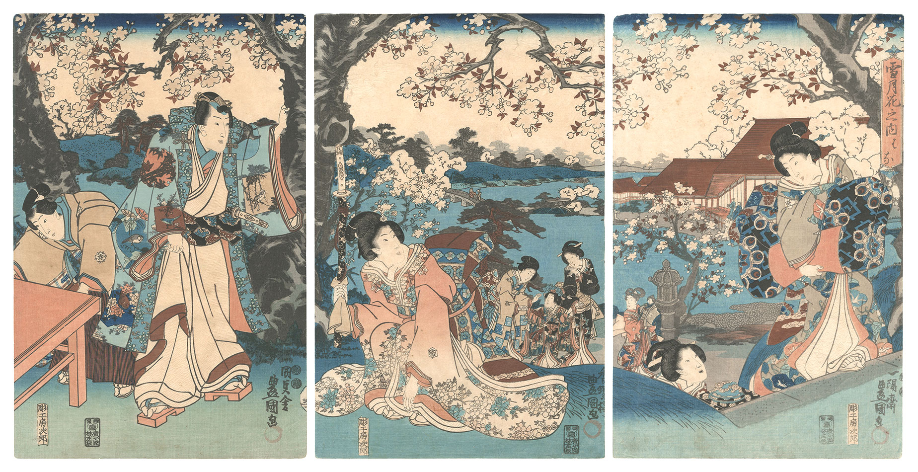 Toyokuni III “Snow, Moon, and Flowers / Flowers”