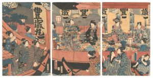 Toyokuni III / Flowers of Edo Enjoy the Evening Cool on Pleasure Boats [江戸の花やかたの納涼]