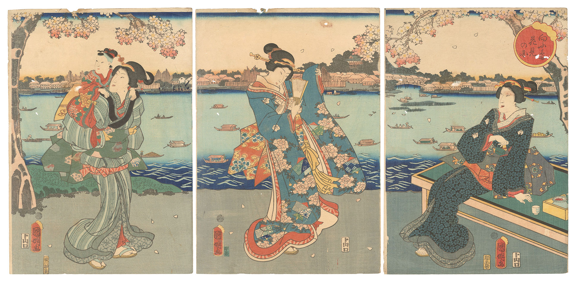 Kuniaki II “Viewing Cherry Blossoms at Mukojima”