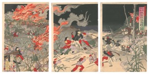 Kokunimasa / Japanese and Chinese Troops at the Great Battle of Pyongyang [大日本ト清国ト両軍平城激戦之図]