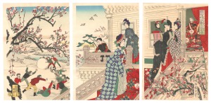 周延「雪中梅荘群児遊戯図」