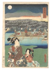 Toyokuni III / Tokaido / Famous Places in Kyoto: The Riverbed at Shijo [東海道　京都名所之内 四条河原]