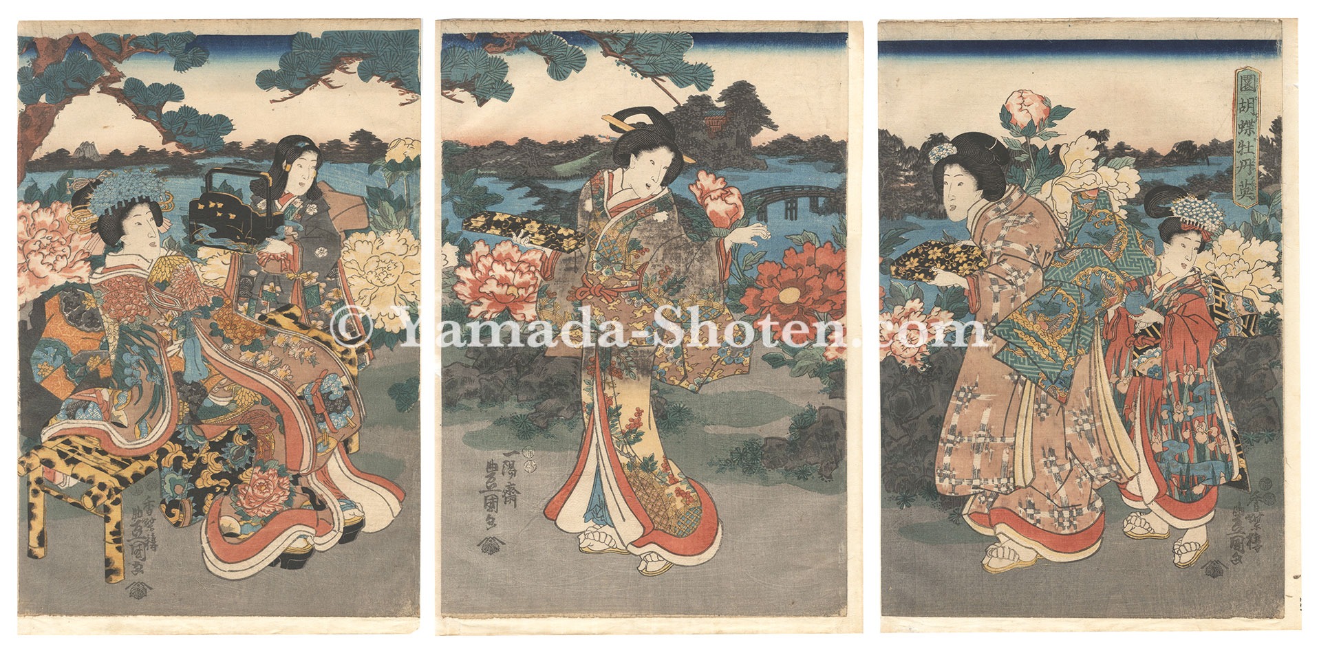 Toyokuni III “The Splendor of Butterflies and Peonies in the Garden”