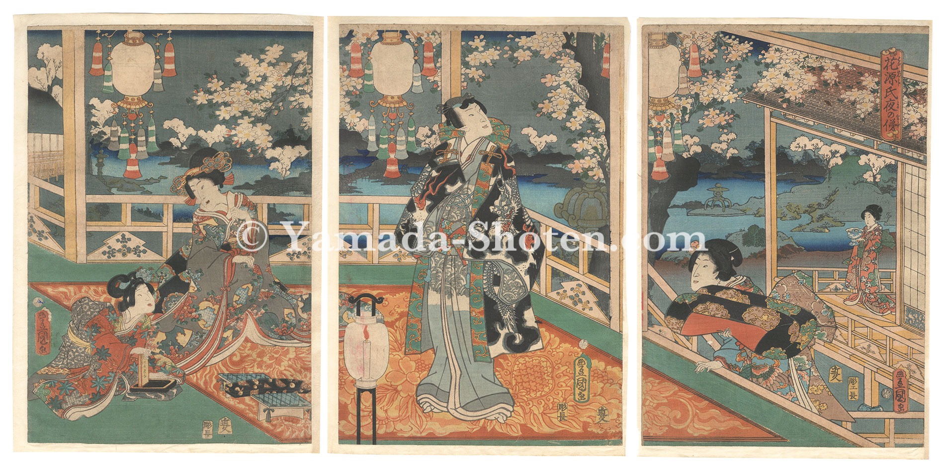 Toyokuni III “The Night Appearance of Genji among the Flowers”