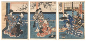 Toyokuni III / Practicing Flower Arrangement on New Year's Morning [春のあした生花稽古]