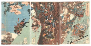 Kuniyoshi / Yoshitsune's Troops Descending the Cliff at Ichinotani [義経之軍兵一ノ谷逆落之図]