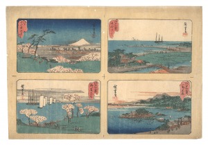 広重初代「江戸十二景　洲崎汐干・上野不忍・飛鳥山・御殿山ノ花」